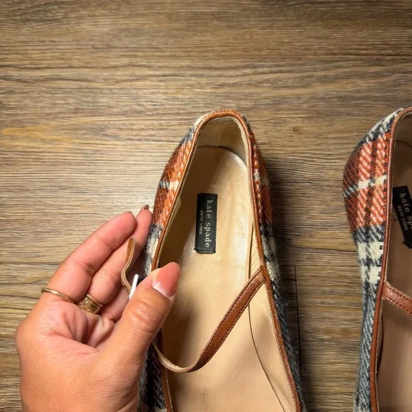 Kate Spade Plaid Mary Jane Flats Leather Trim 9.5 - Picture 6 of 12